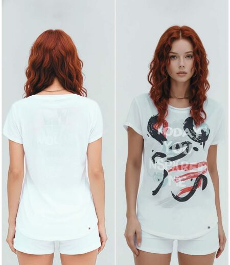 T-shirt femme manches courtes imprimé blanc - Pour un look simple et soigné