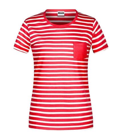 T-shirt rayé coton bio marinière pour femme - 8027 - rouge
