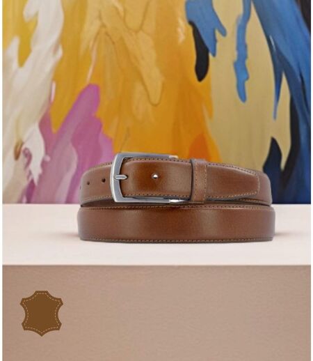 Ceinture homme en cuir de buffle de couleur camel - Sangle réglable