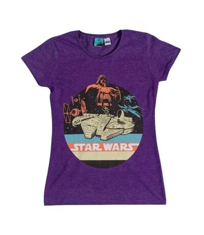 T-shirt Motif/style Rétro Space Scene Femme Violet Chiné Star Wars