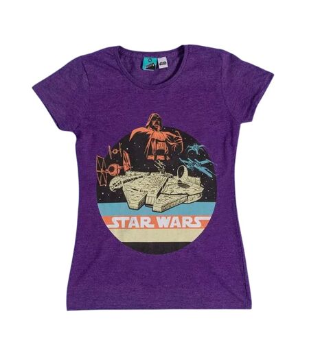 T-shirt Motif/style Rétro Space Scene Femme Violet Chiné Star Wars