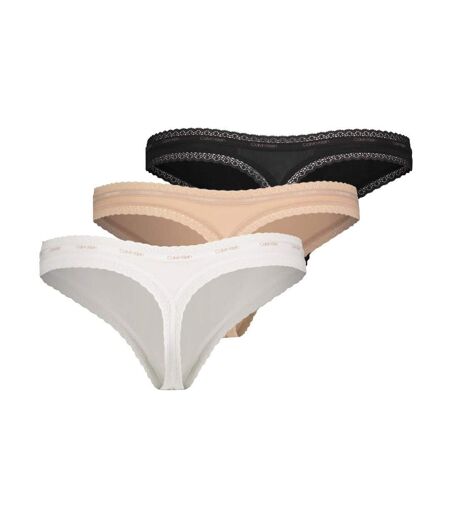 X3 Strings Blanc/Beige/Noir Femme Calvin Klein Jeans Thong - L