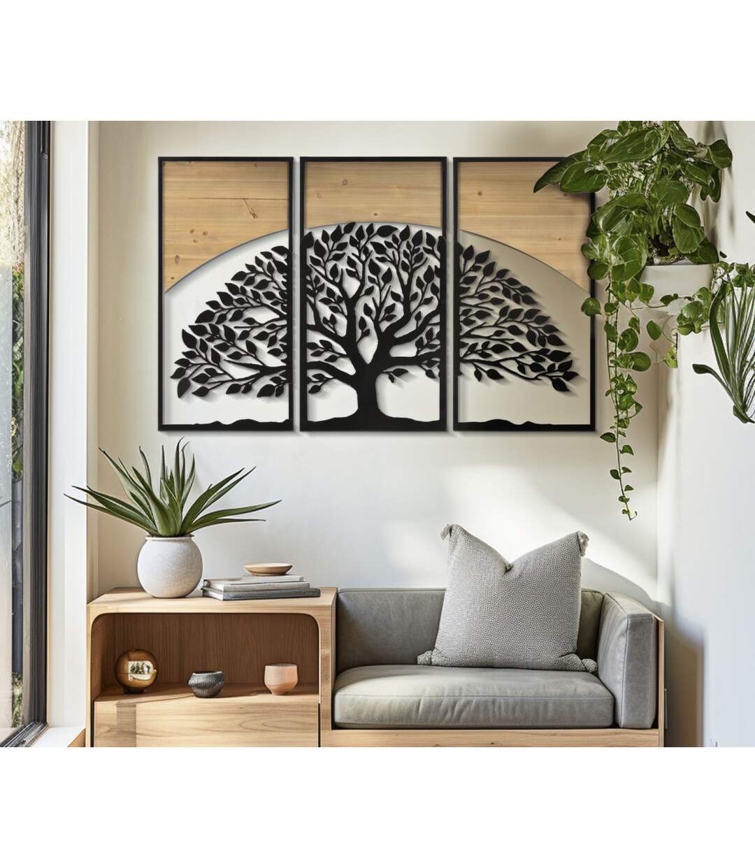 Lot de 3 Décorations Murales Encadrées Arc 105cm Noir & Naturel-5