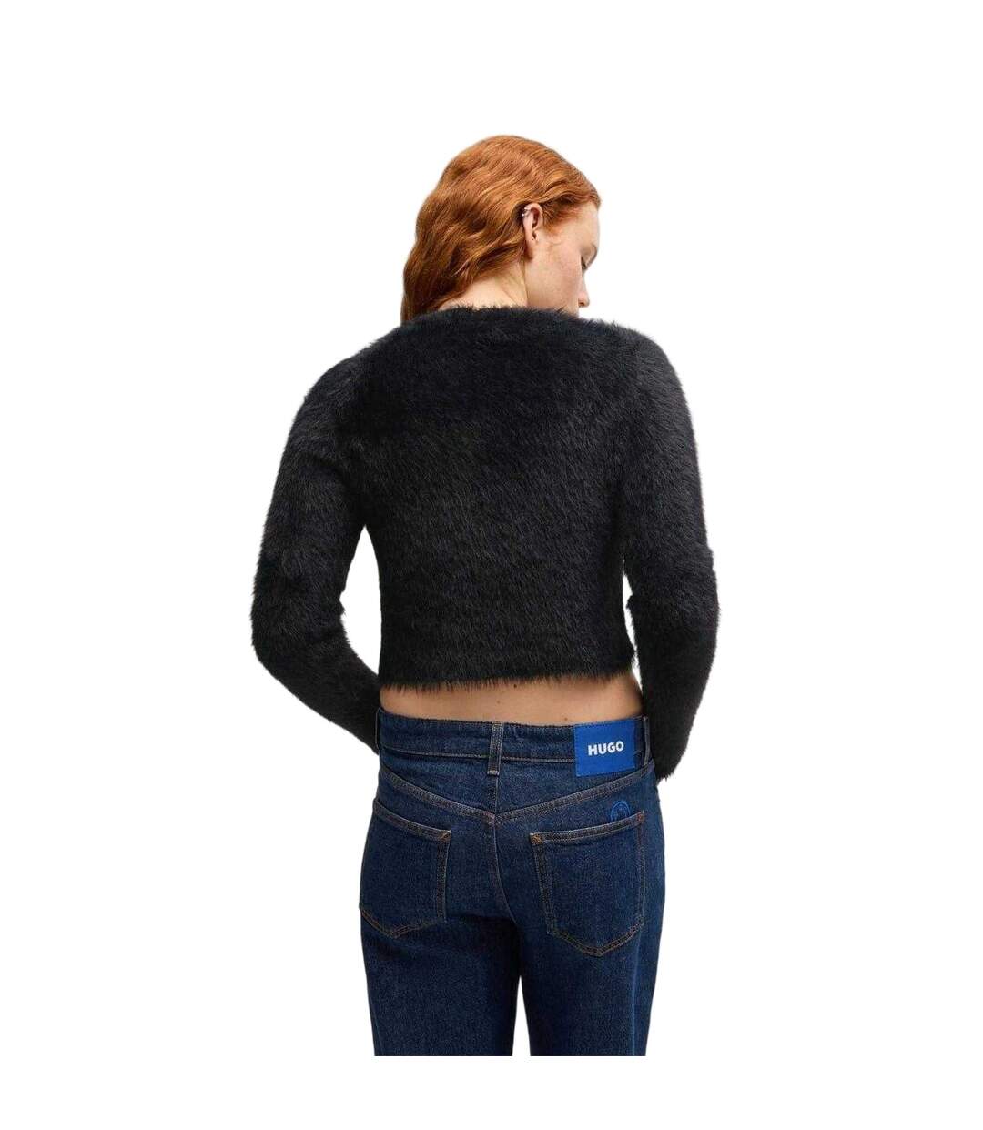 Womens/ladies Cropped Relaxed Fit Long-sleeved Cardigan Black Hugo-3