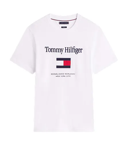 T-shirt Motif/style Drapeau Homme Blanc Tommy Hilfiger