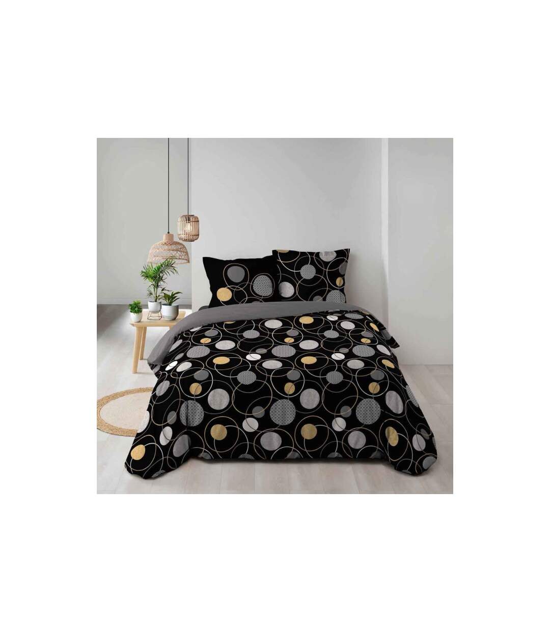Parure de Lit 3 Pièces Milor 240x220cm Noir-1