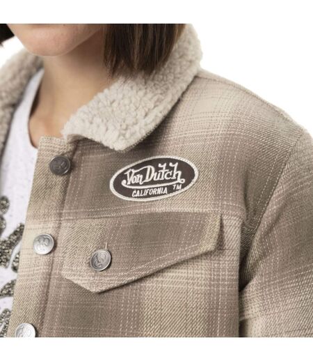 Veste femme à carreaux doublée sherpa avec patchs Vondutch