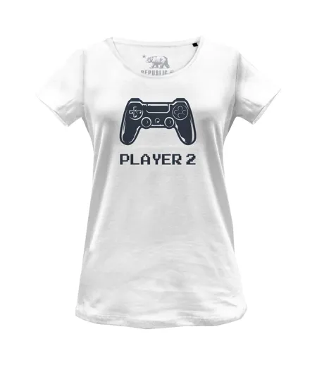 T-shirt Player Femme Blanc Noir Gaming Hero