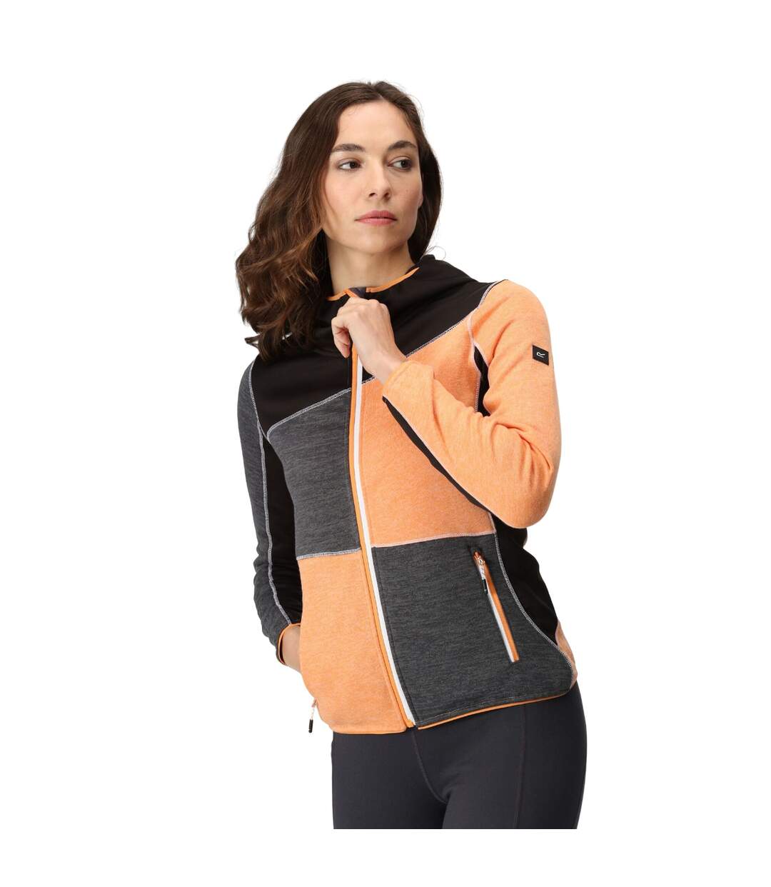 Womens/ladies walbury vi marl full zip fleece jacket apricot crush/black Regatta-3