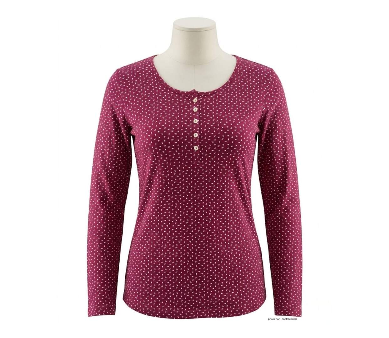 MAYFLOWER NOBEL2 : Tee-shirt manches longues fuchsia imprimé avec col boutonné-4
