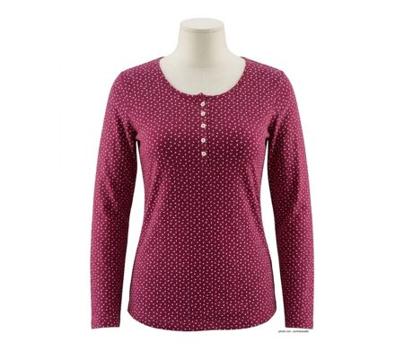 MAYFLOWER NOBEL2 : Tee-shirt manches longues fuchsia imprimé avec col boutonné