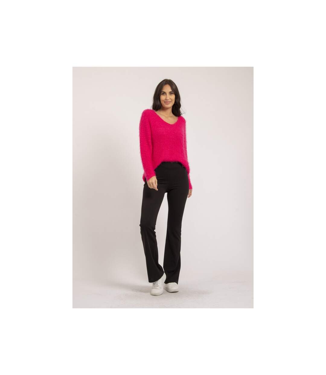 Pull col V maille chenille KRISTINA - Dona X Lisa-4