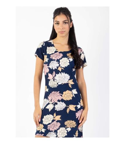 Robe courte NATALIA manches courtes imprimé fleuri bleu Coton Du Monde