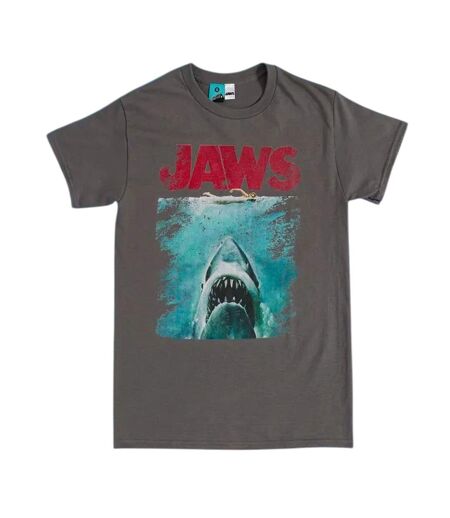 Unisex Adult Movie Poster Distressed T-shirt Charcoal Jaws