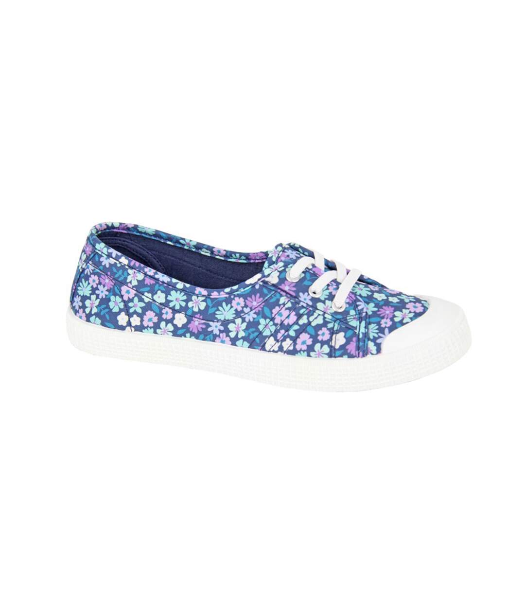 Womens/ladies floral canvas pumps blue Rdek-1