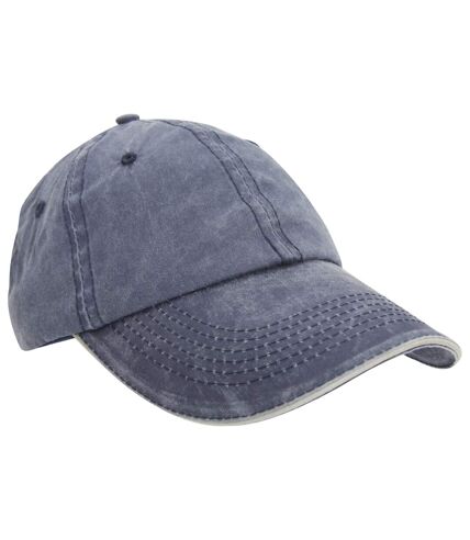 Result Washed Fine Line Cotton Baseball Cap With Sandwich Peak (Pack of 2) (Navy/Putty) - UTBC4238