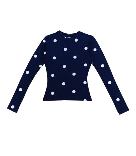 Ensemble De Pyjama Long Motif/style À Pois Femme Bleu Marine Linea