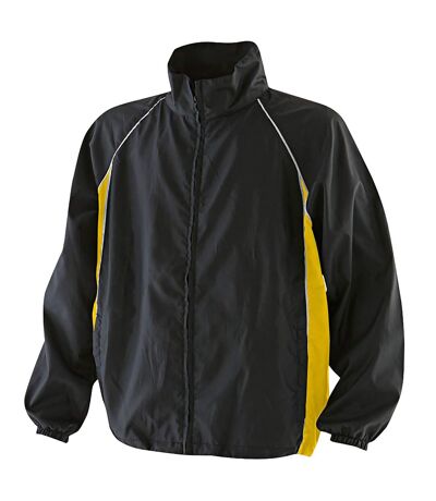 Finden & Hales Mens Piped Showerproof Full Zip Sports Training Jacket (Black/Yellow/White) - UTRW440