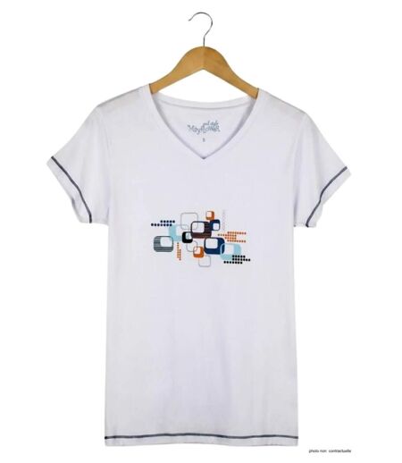 MAYFLOWER SE1204B - Haut blanc extensible en maille Lycra : confort fluide et élégance sans pli
