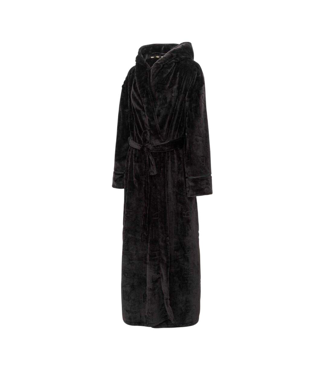 Womens/ladies Plain Hooded Robe Black Biba-3