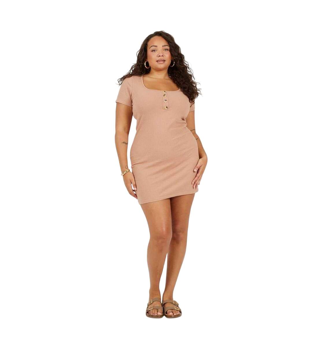 Robe Courte Manches Courtes Femme Taupe Brave Soul-1