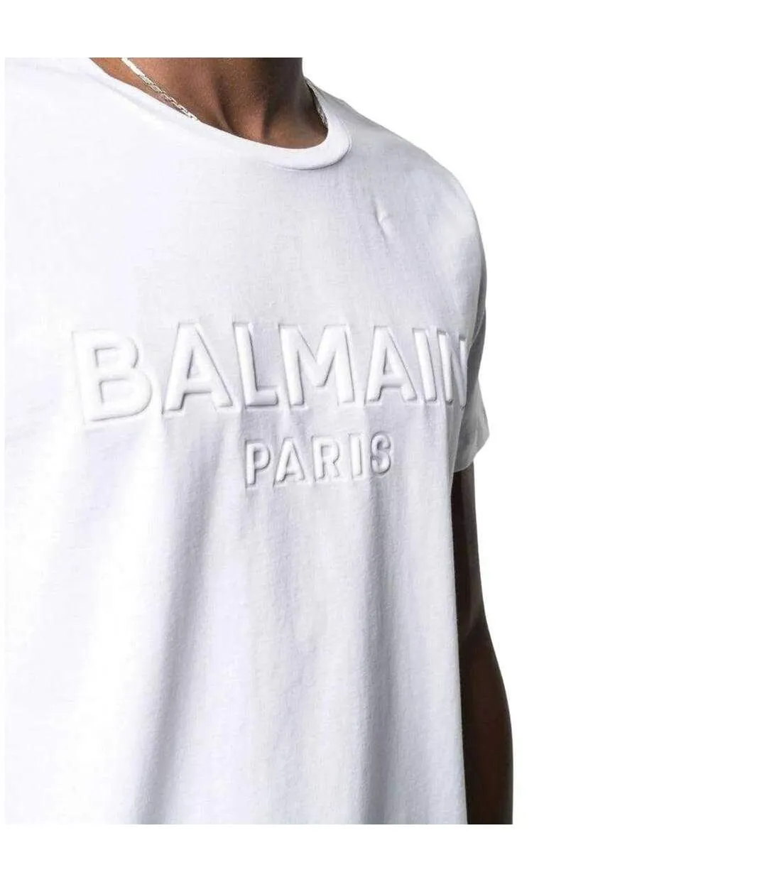 Mens Paris Embossed Logo T-shirt White Balmain-4