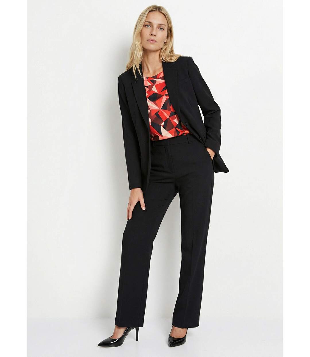 Veste blazer unie coupe droite col tailleur-3