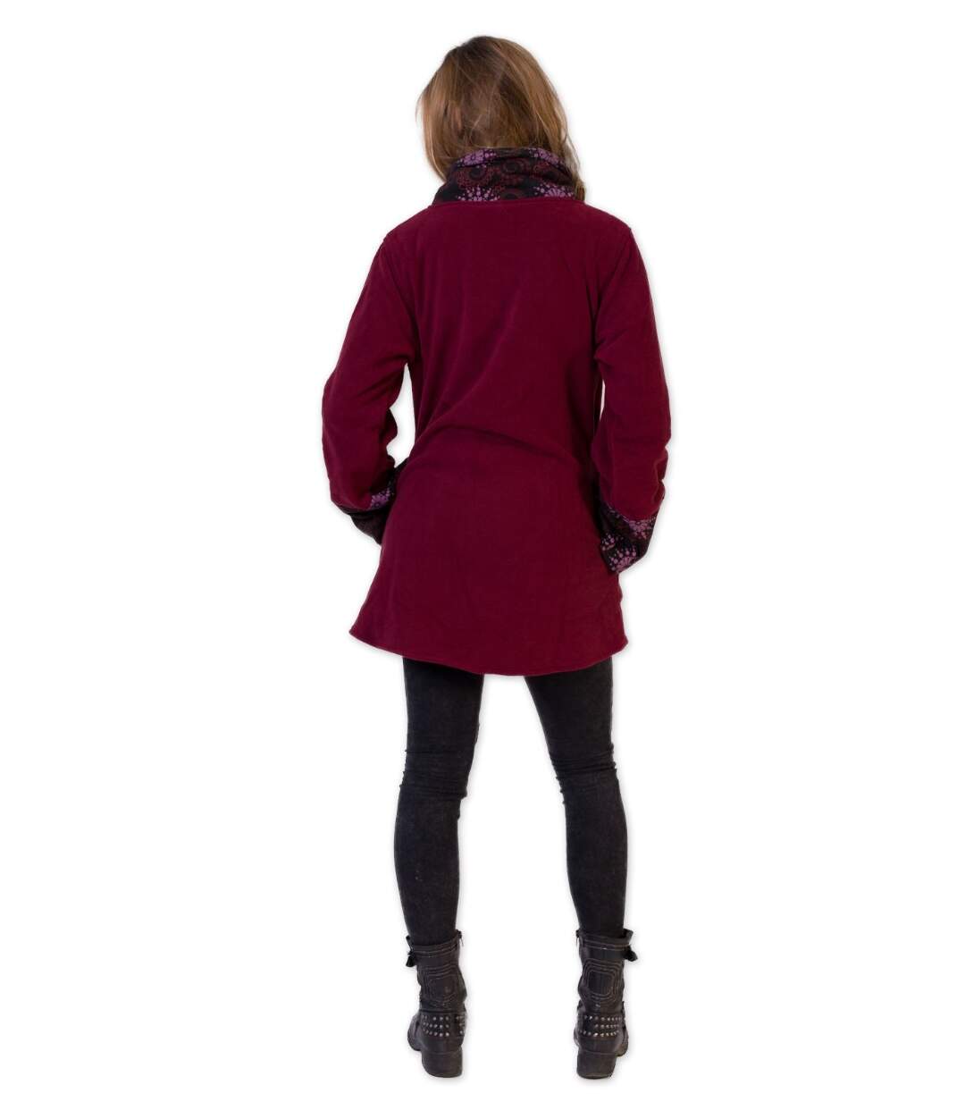 Veste polaire brodée HUDSON mandala bordeaux Coton Du Monde