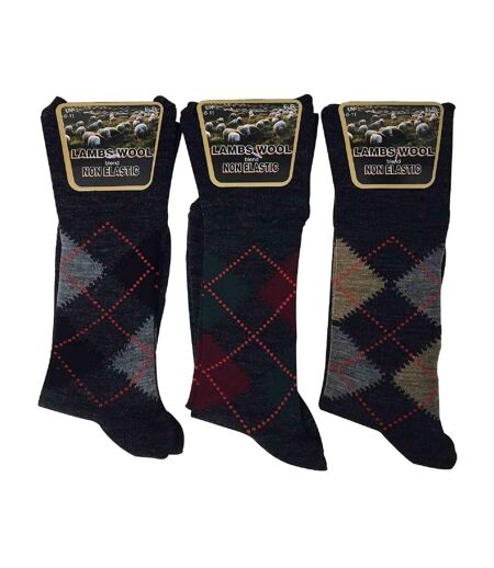3 Pack Mens Non Elastic Lambs Wool Blend Socks with Loose Top
