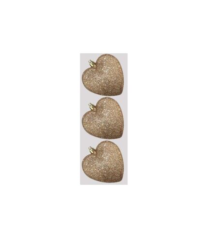 Pack of 3  Glitter hearts bauble  9cm peach Davies Products