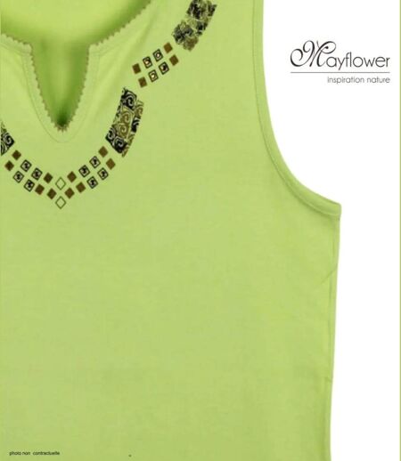 MAYFLOWER PF062V - Débardeur vert 100% coton pour femme : fraîcheur et confort quotidien