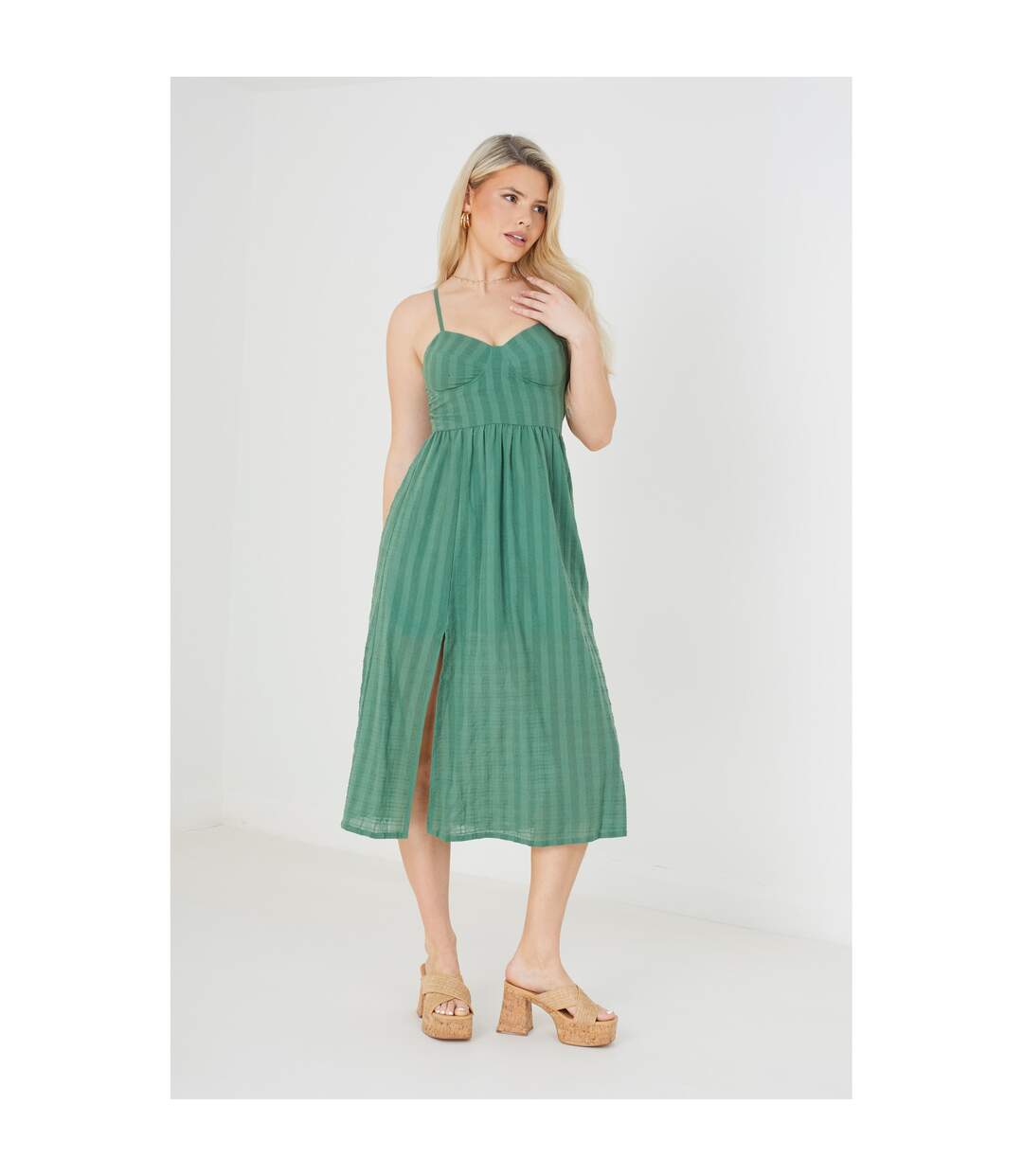 Womens/ladies selena dobby midi dress mineral green Brave Soul