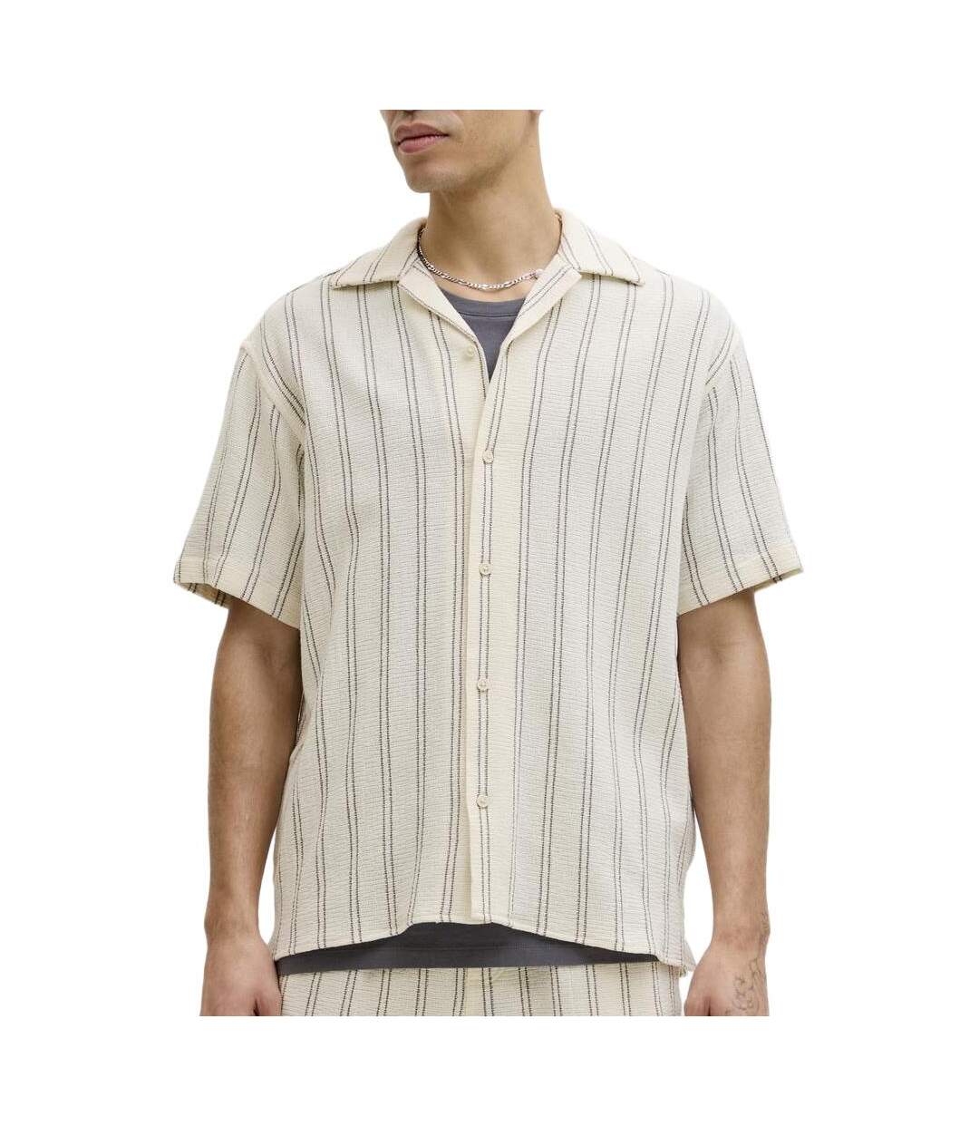 Chemise rayure écru/taupe homme jack & jones stripe resort-1