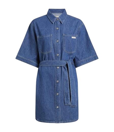 Womens/ladies Denim Collared Boxy Mini Shirt Dress Medium Blue Calvin Klein