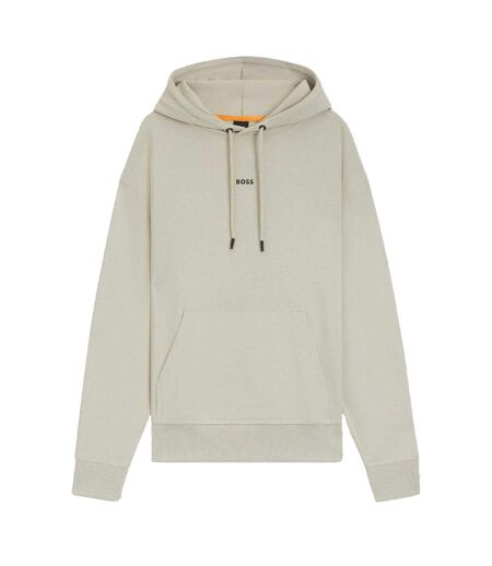 Mens Cotton Regular Long-sleeved Pullover Hoodie Beige Boss