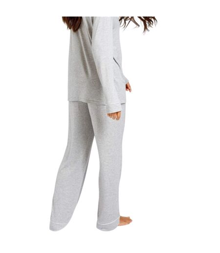 Womens/ladies Modal Button-down Long Pyjama Set Grey Chelsea Peers