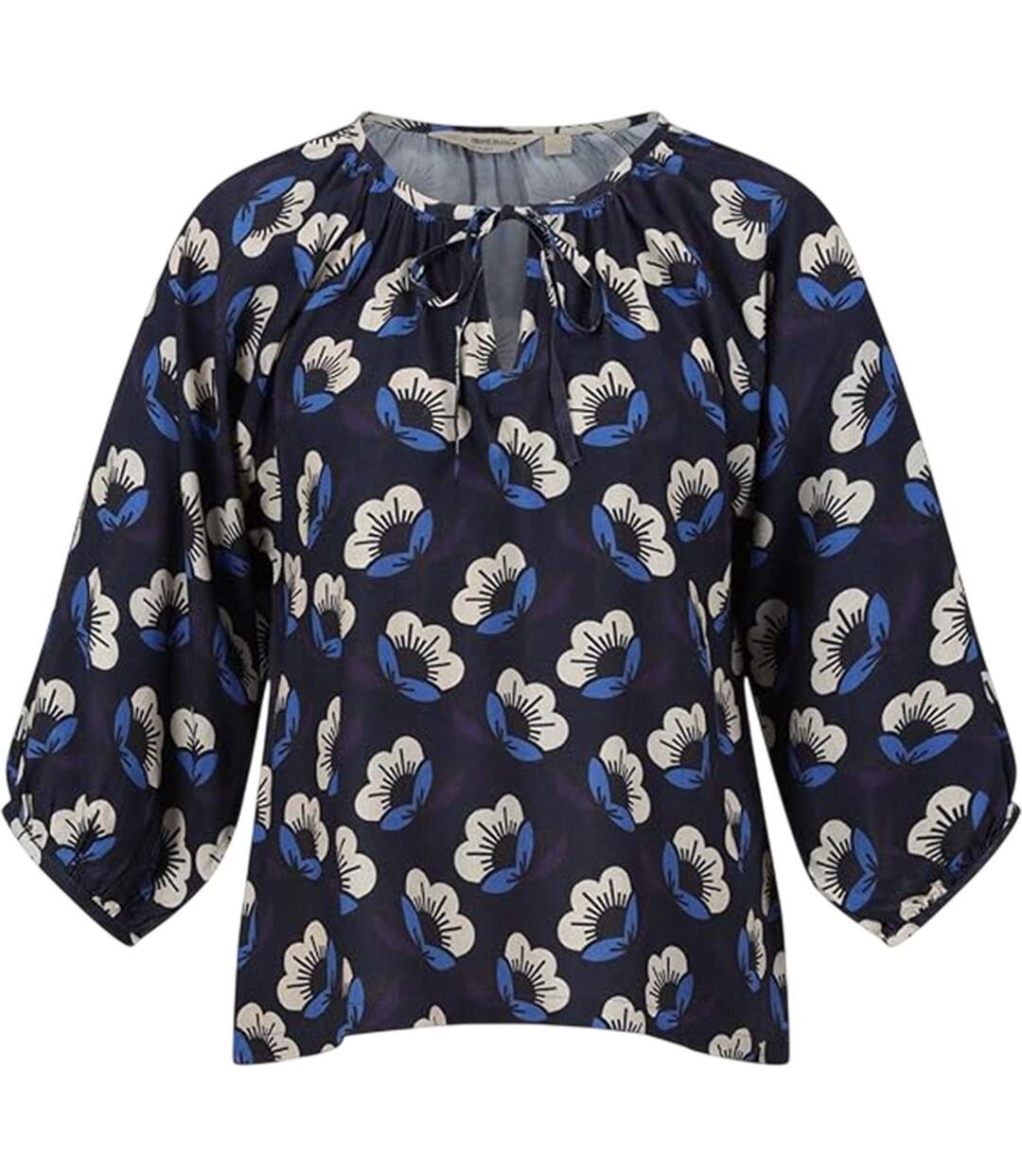 Womens/ladies Peasant Balloon Sleeve Blouse Navy Floral Regatta-1