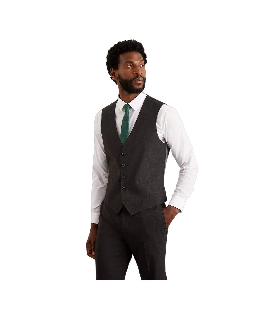 Mens essential plain tailored waistcoat charcoal Burton-3