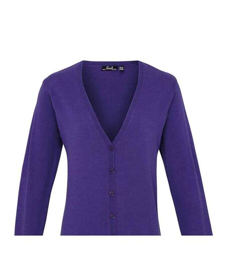 Womens/ladies cotton acrylic v neck cardigan purple Premier