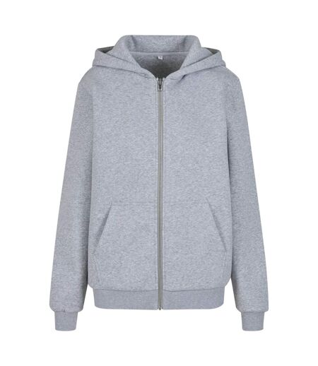 Womens/ladies Fluffy Full Zip Hoodie Heather Grey Build Your Brand