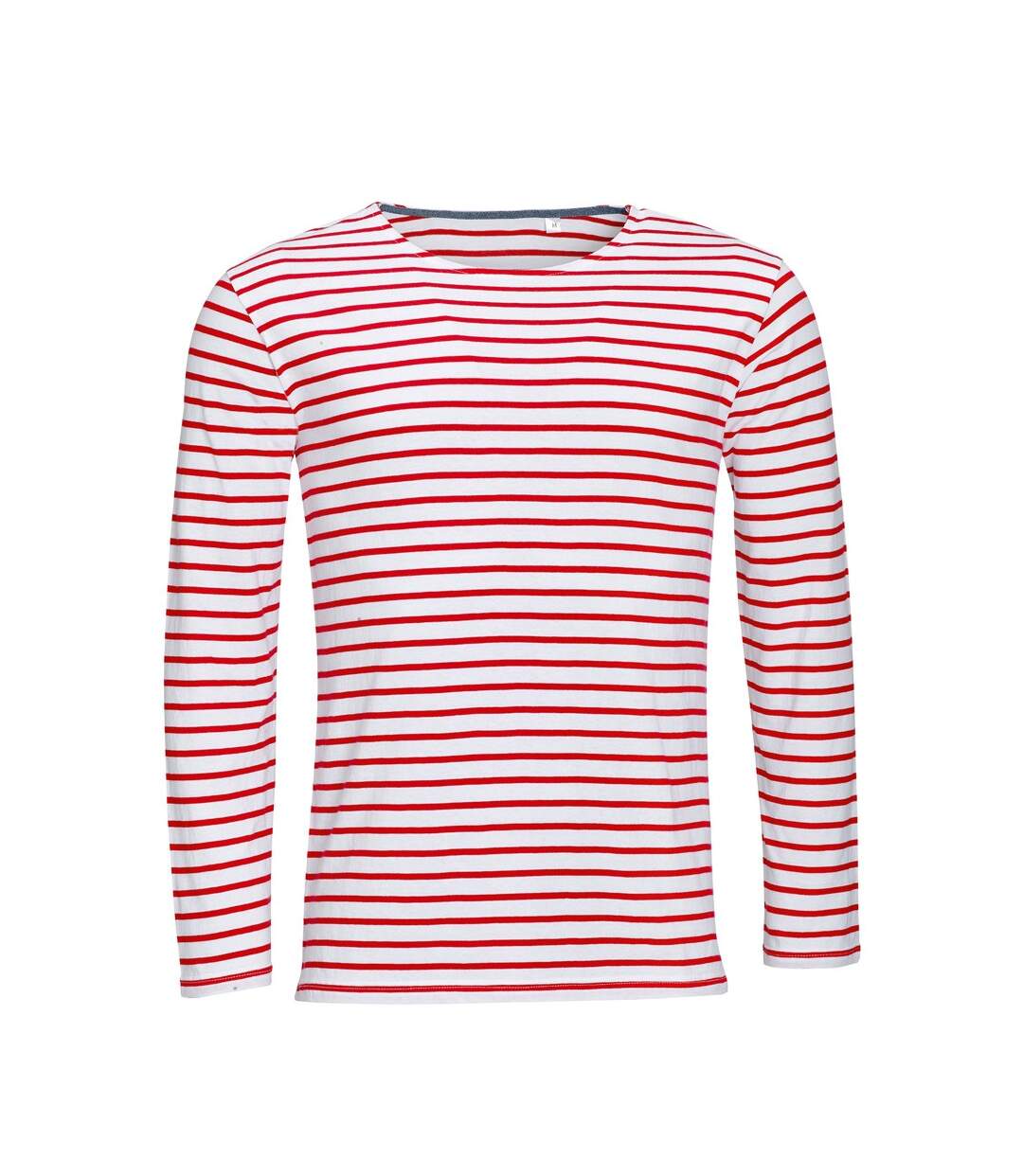 Marine t-shirt rayé à manches longues homme blanc/rouge SOLS-1