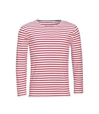 Marine t-shirt rayé à manches longues homme blanc/rouge SOLS