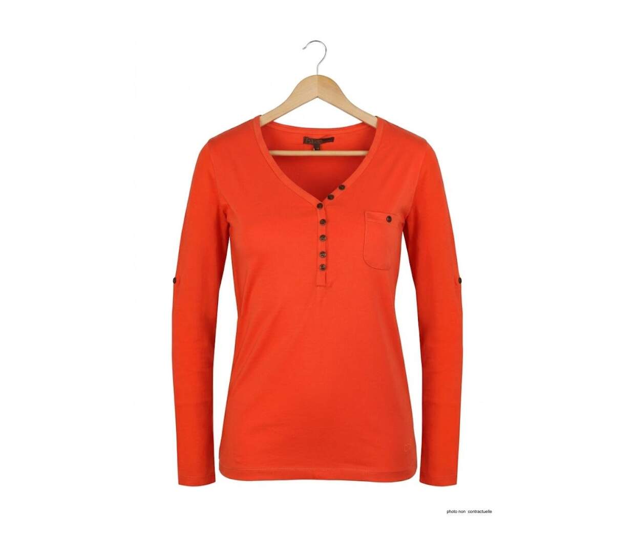 Tee-shirt MAYFLOWER NATALI1 orange à col V boutonné : l'énergie du pur coton-2