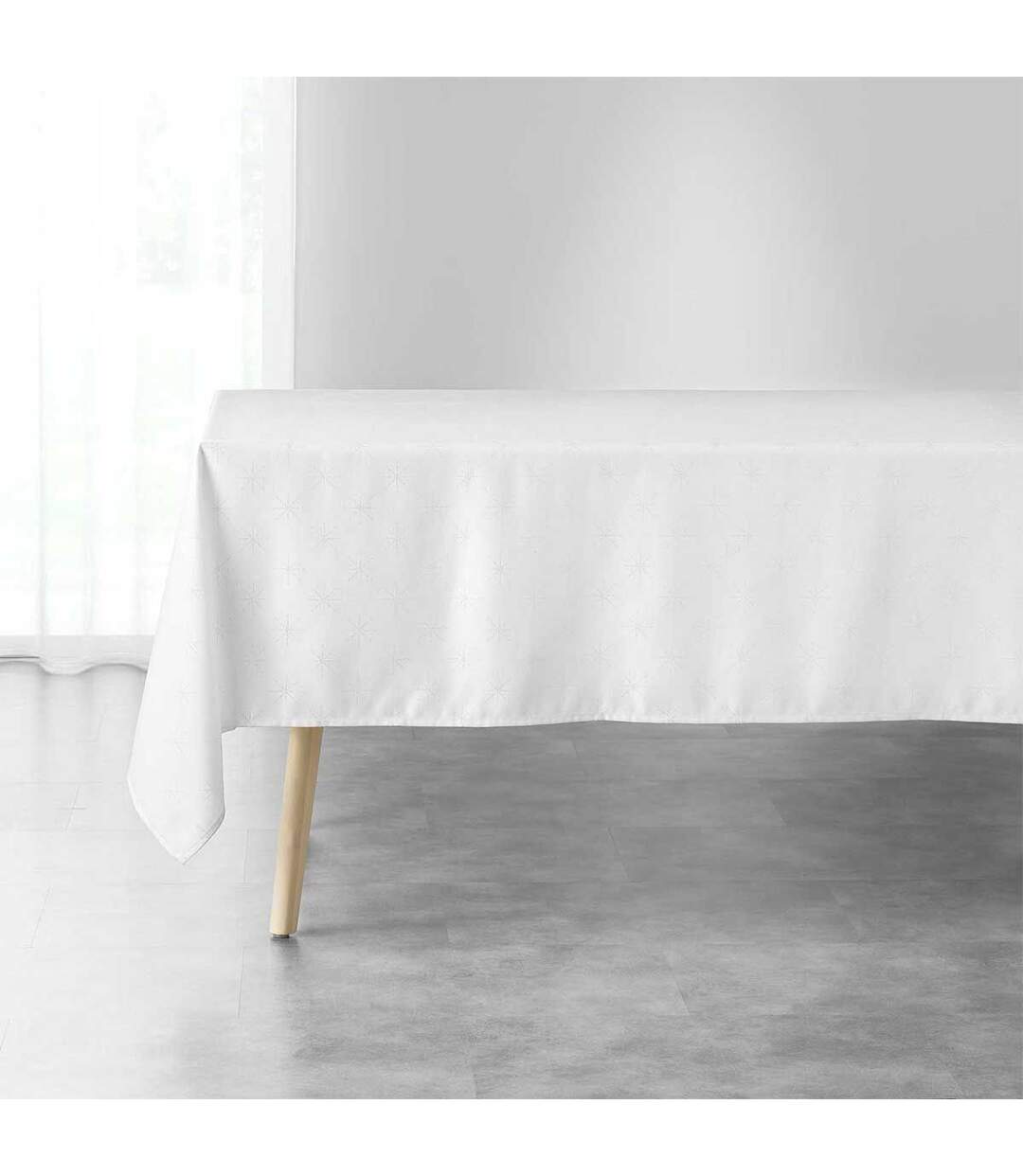 Nappe Imprimée Jacquard Étoiles 140x300cm Blanc-1