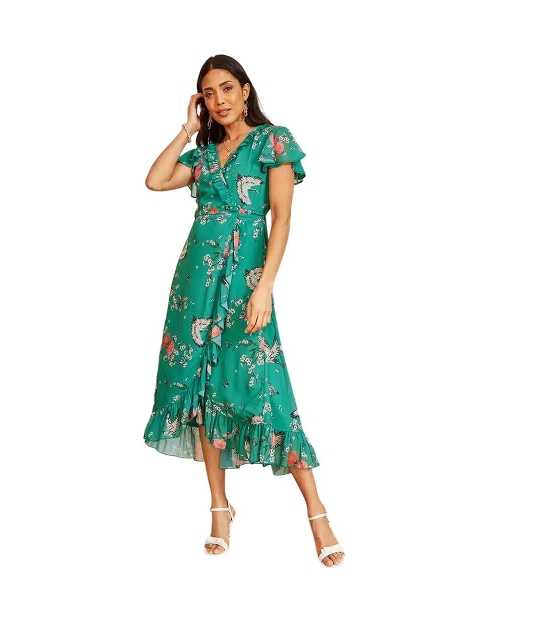Robe Portefeuille Motif/style Grue Femme Vert Yumi-4