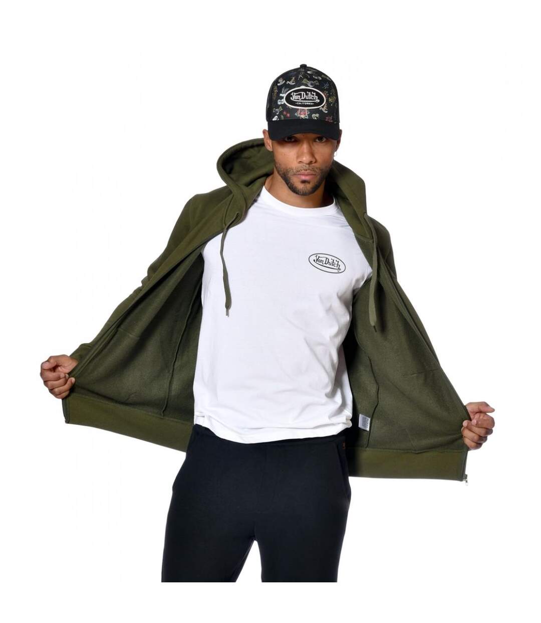 Sweat Von Dutch homme zippé à capuche imprimé devant Sliman