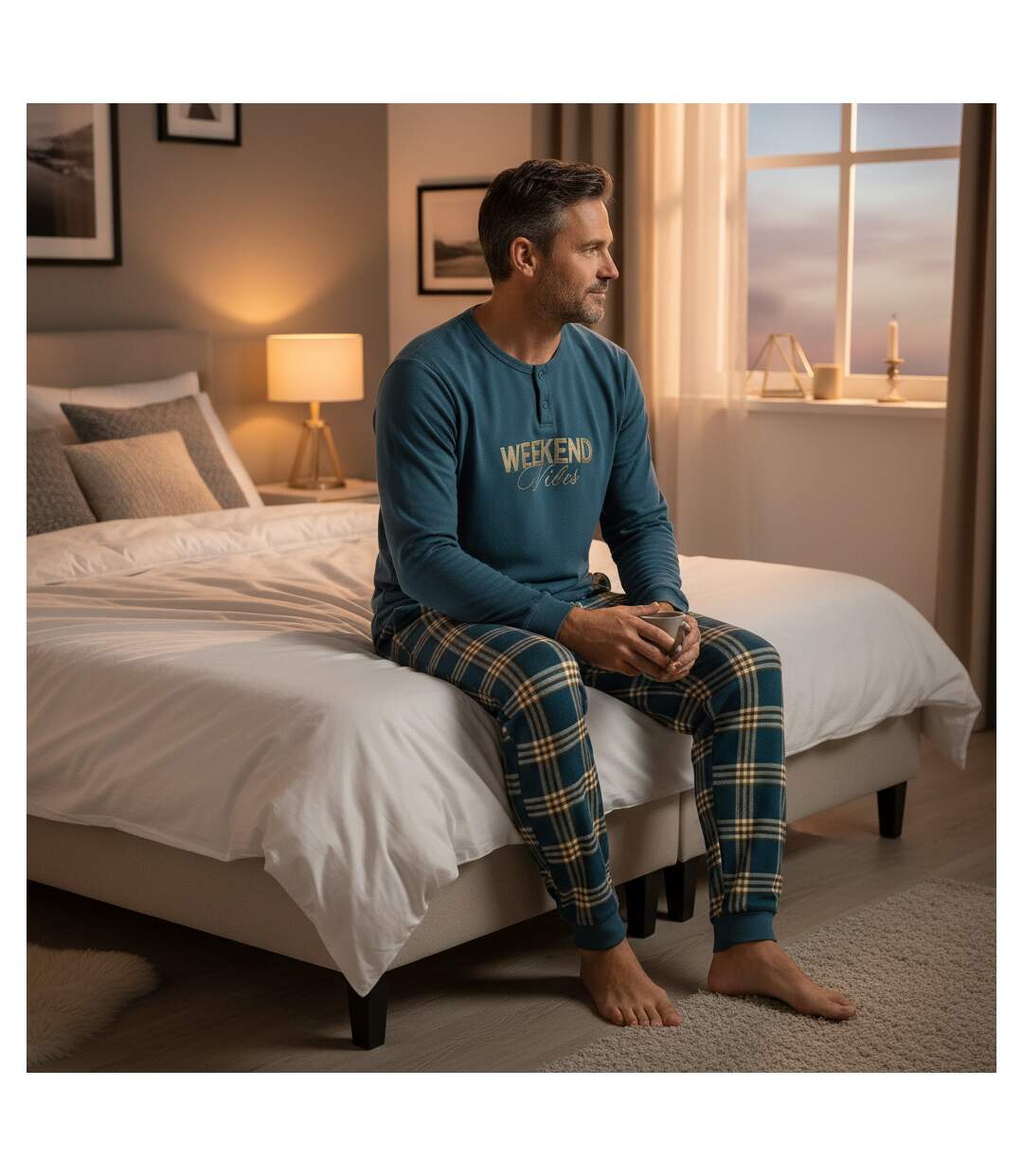 OZABI Ensemble Pyjama Homme Doublé Polaire Broderie Weekend Vibes-4