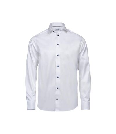 Tee Jays Mens Luxury Comfort Fit Long Sleeve Oxford Shirt (White/Blue) - UTPC3477