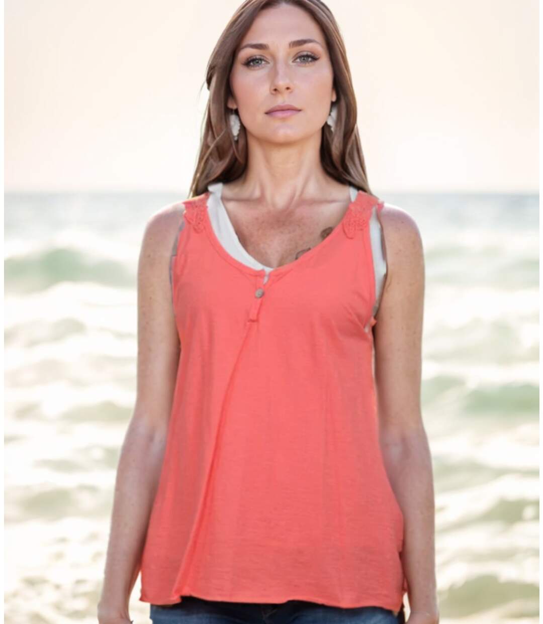 Débardeur femme sans manche - Orange - Taille unique-4