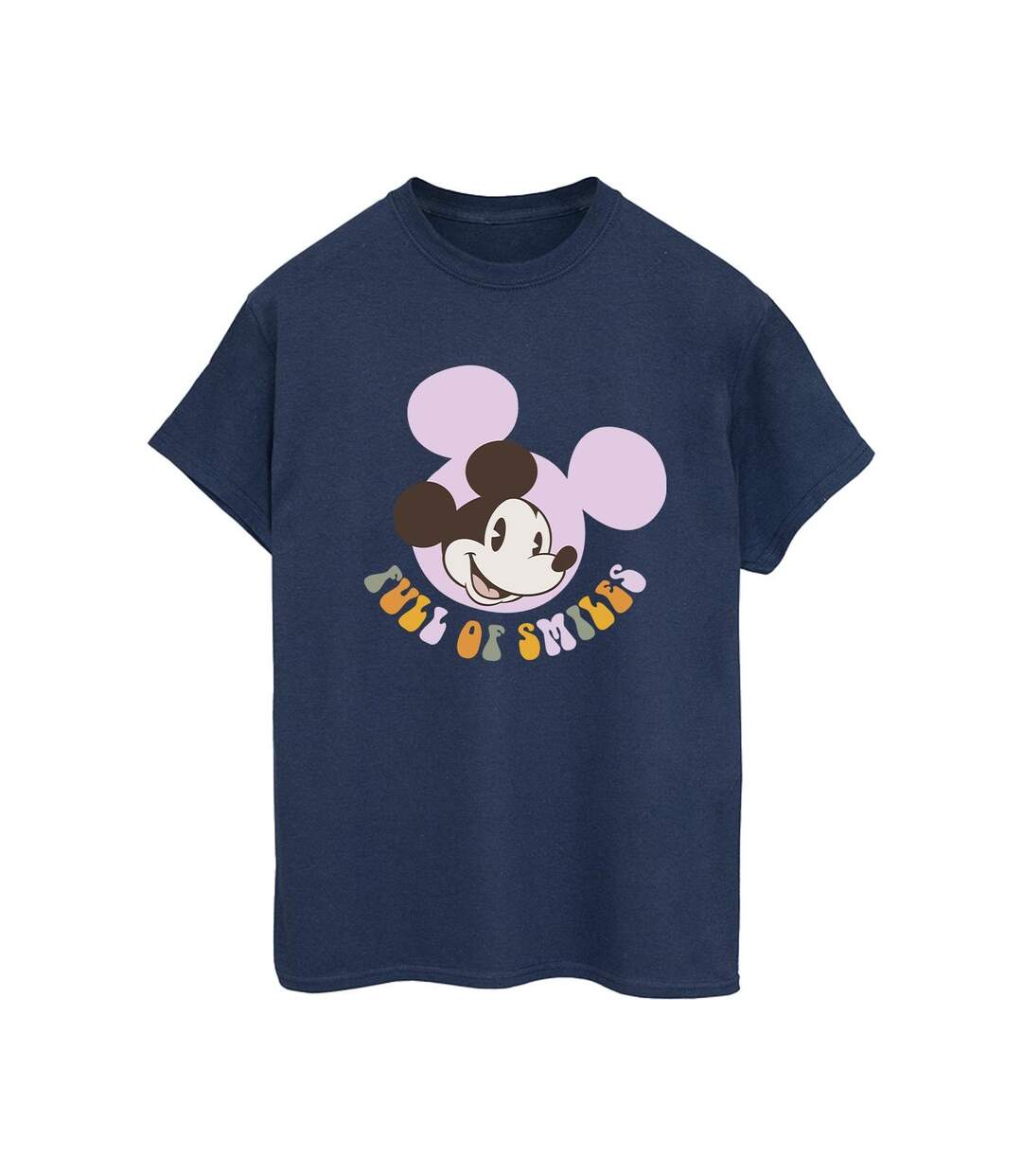 Disney Womens/Ladies Mickey Mouse Full Of Smiles Cotton Boyfriend T-Shirt (Bleu marine) - UTBI38965-1